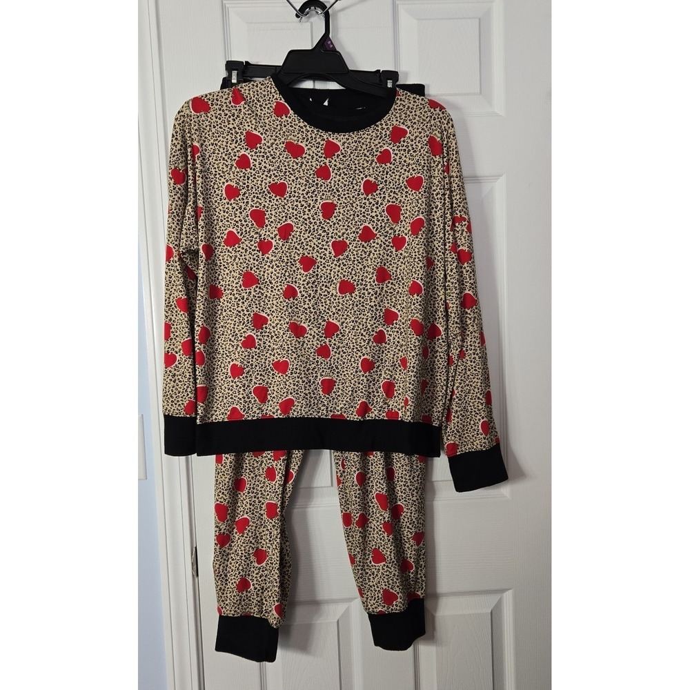 Dkny Womans 2 Piece PJ Set‎ Size Large Leopard & heart Designs